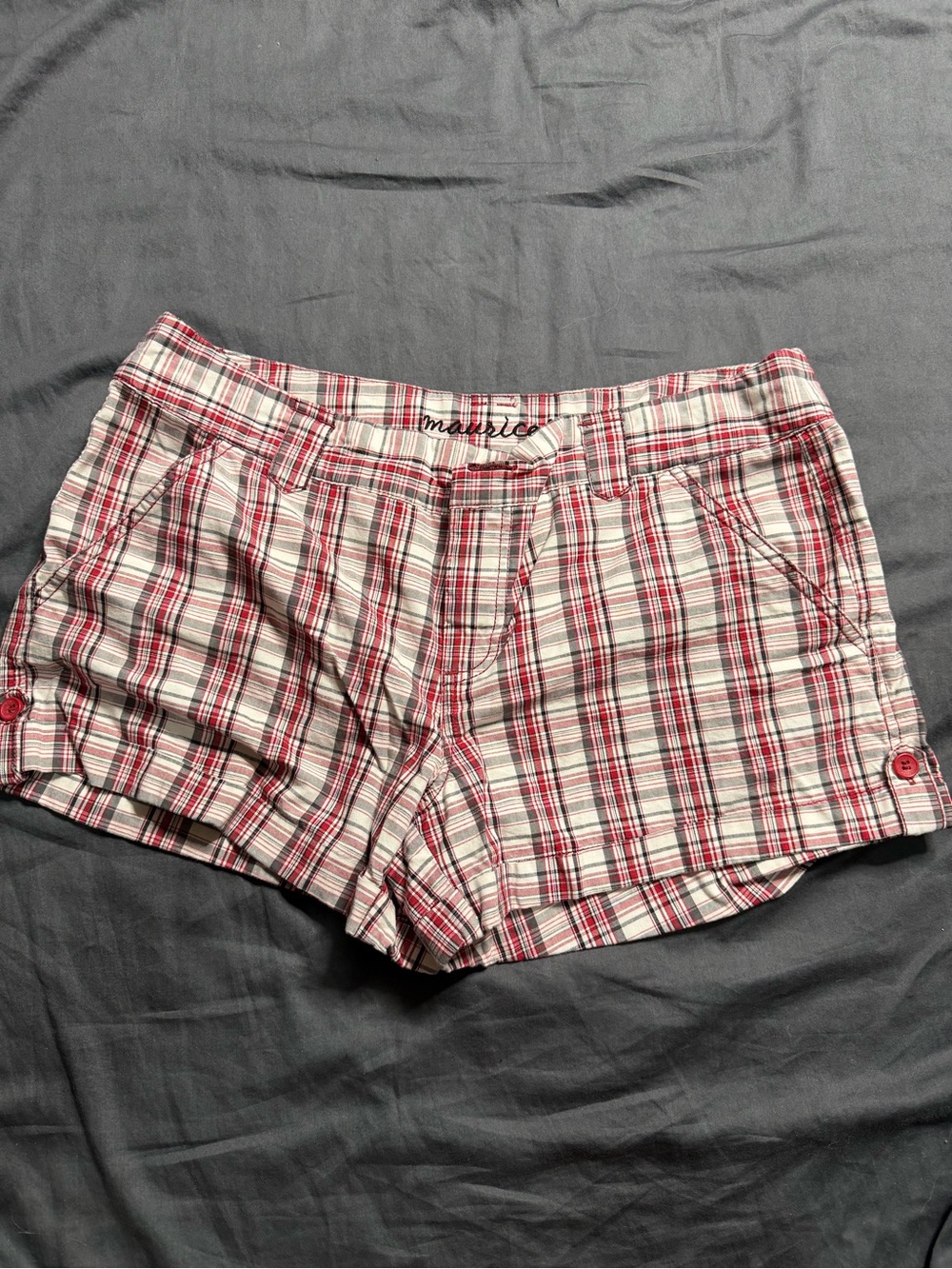 Maurices Red and White Plaid Cotton-Blend Women's Shorts